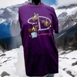 Vintage T-shirt Men's DRESSAGE Large Purple HORSES VTG SCREEN STARS BEST PURPLE